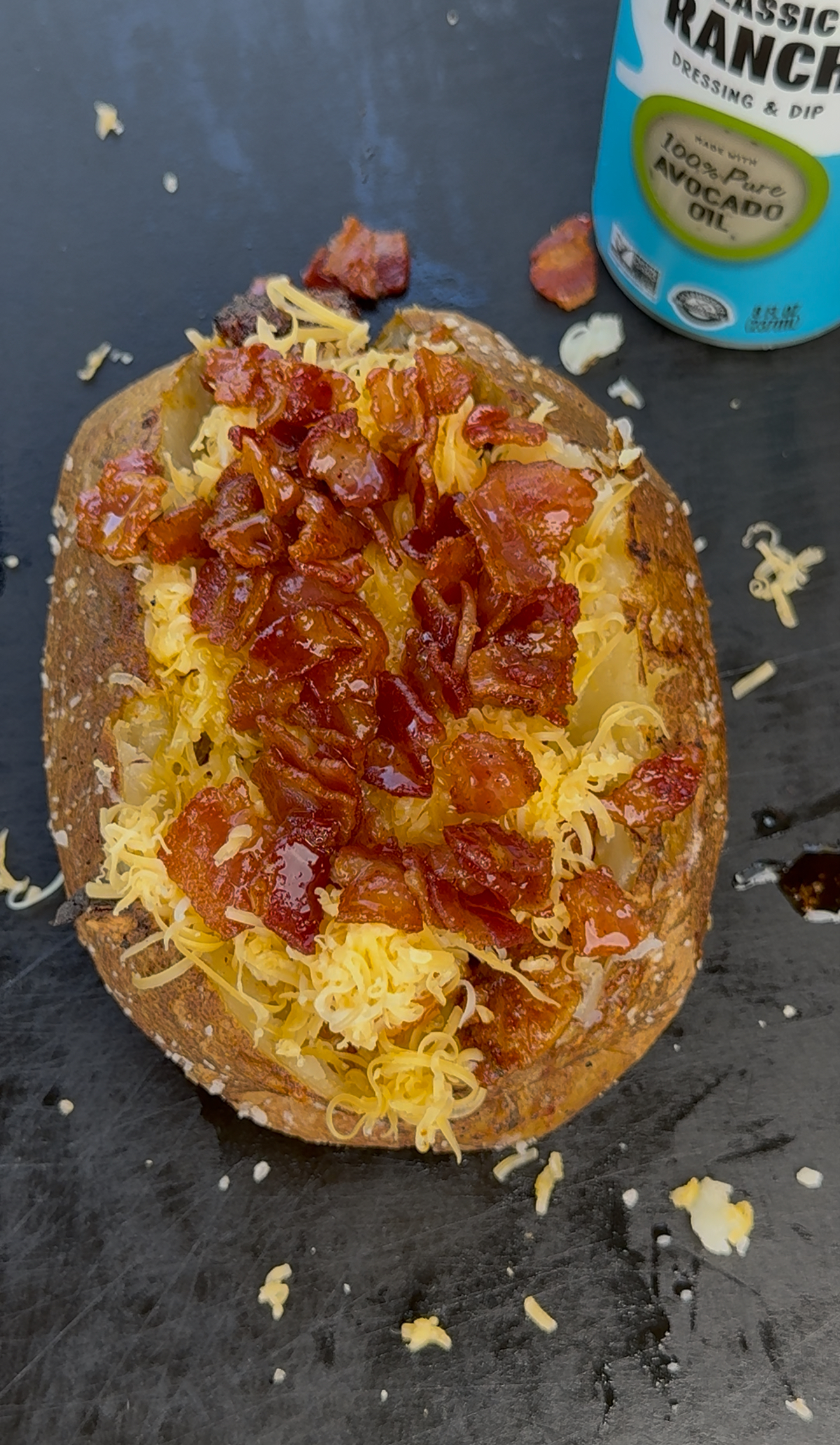 loaded potato with cheese and bacon