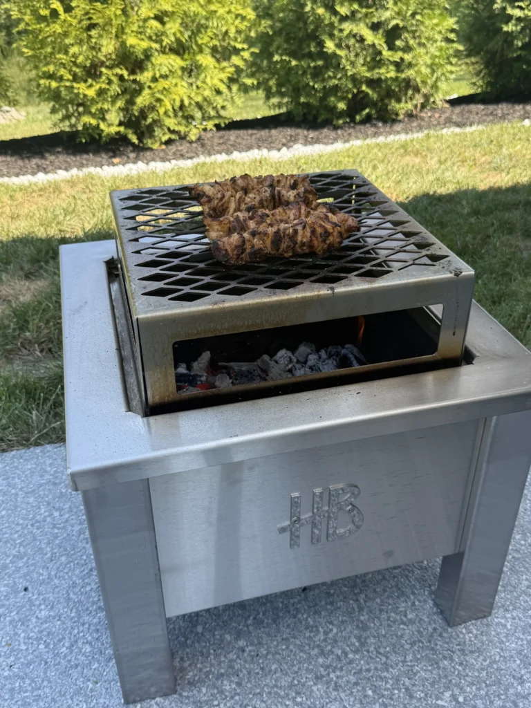 grilled chicken skewers on a hasty bake grill