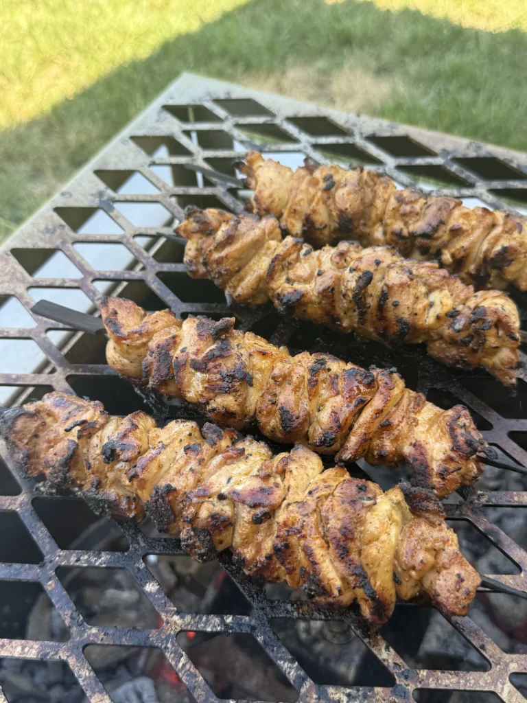 grilled chicken skewers on the hasty bake
