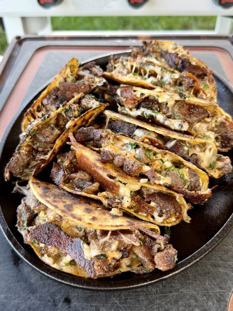 grilled steak tacos plate on the cutting board