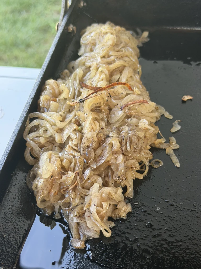 caramelized onions on the cast iron