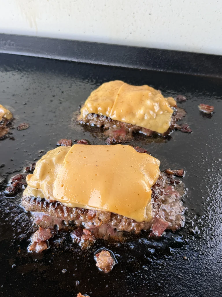 cooking the patties for the patty melt