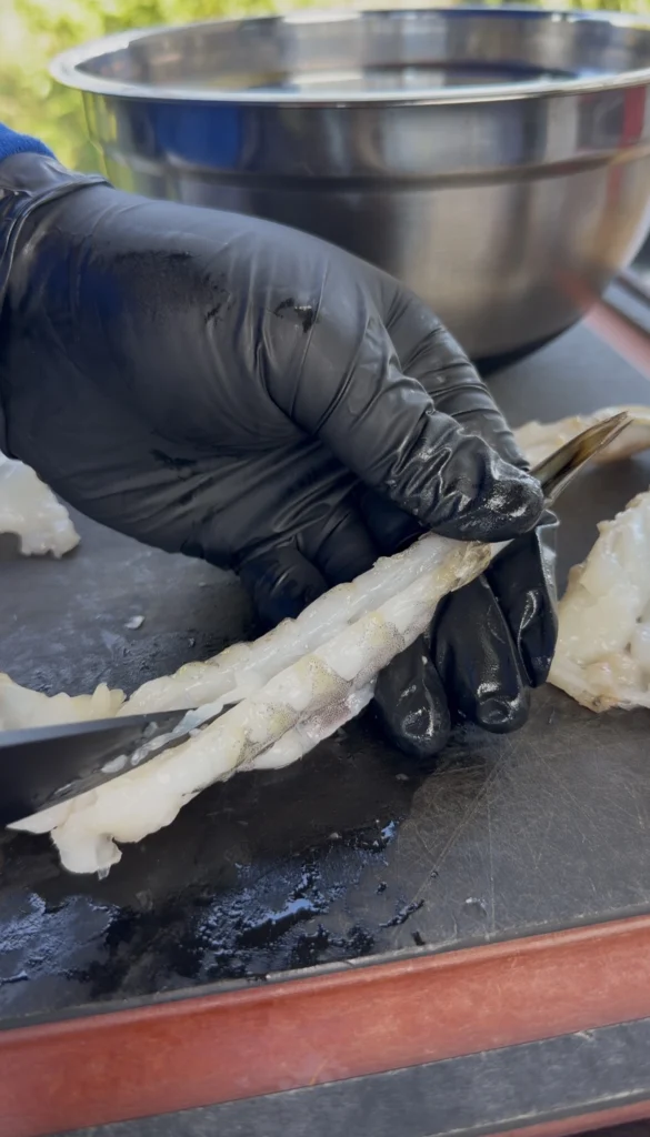 deveined shrimp on a cutting board