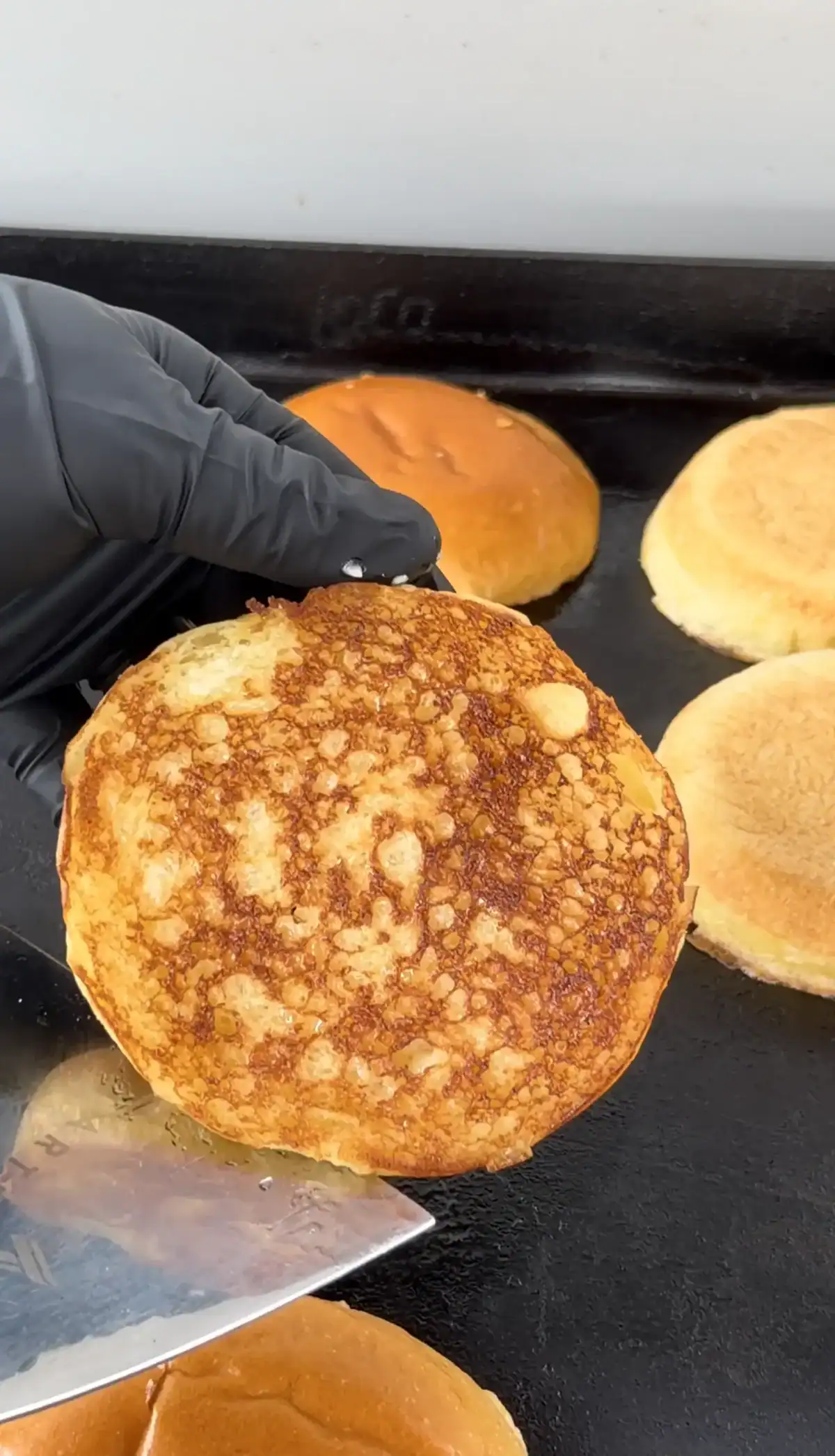 toasted buns on the griddle
