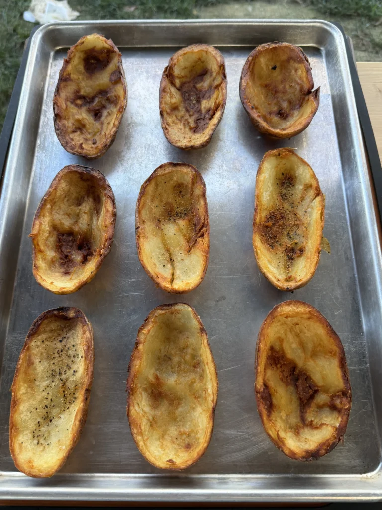 drying the potato skins on a pan
