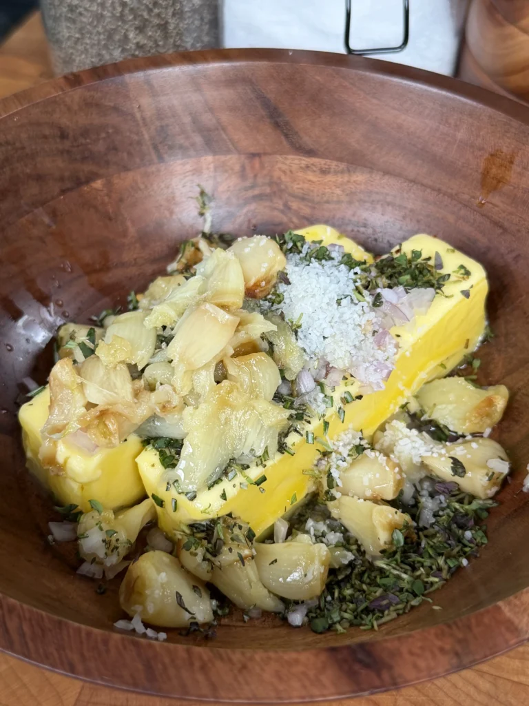 roasted garlic in the butter mixture