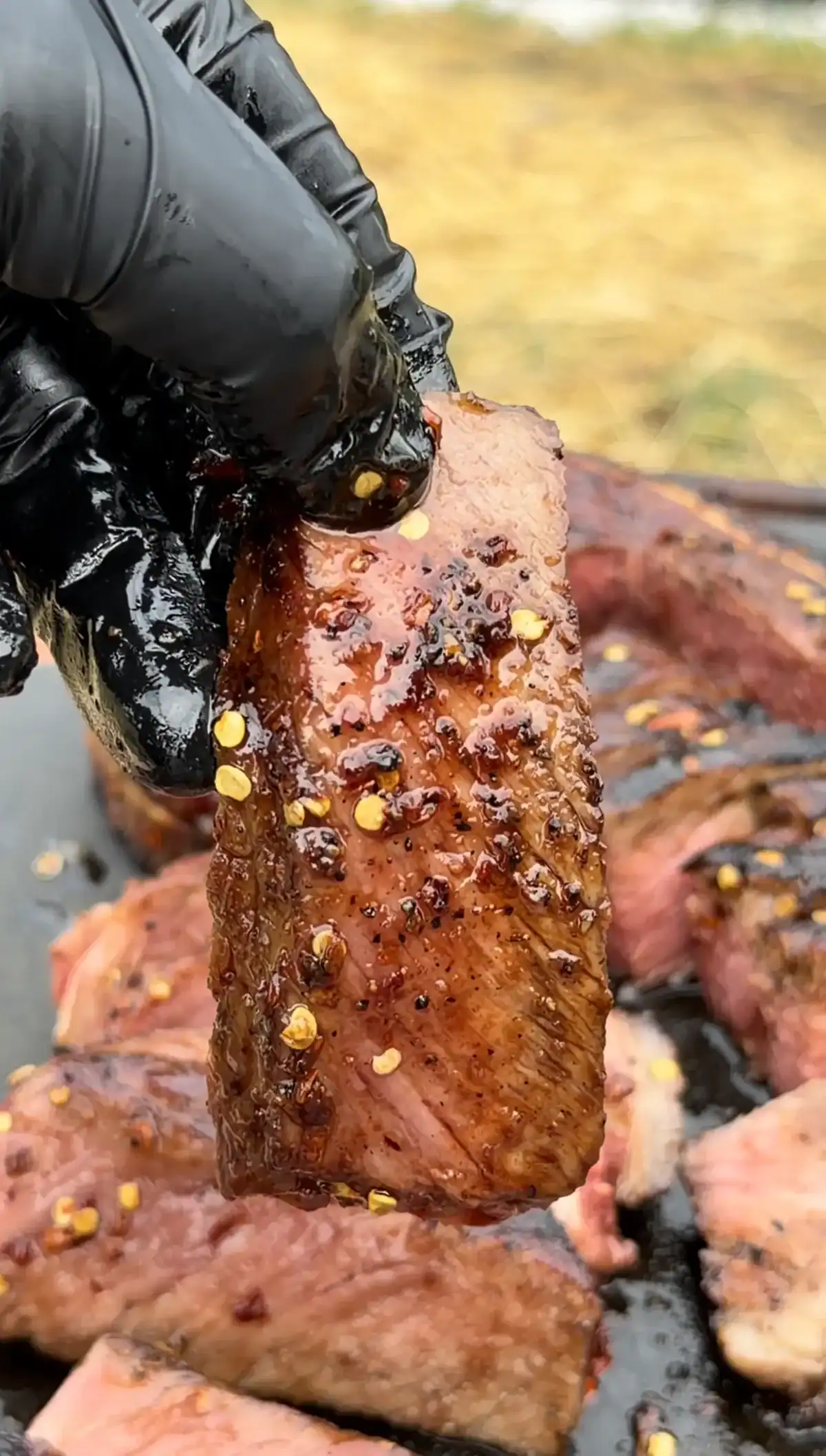 sliced ribeye on a cutting board