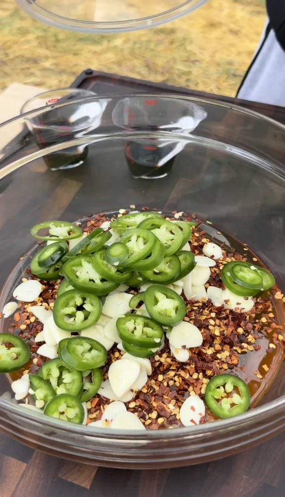 hot honey marinade ingredients in a clear bowl