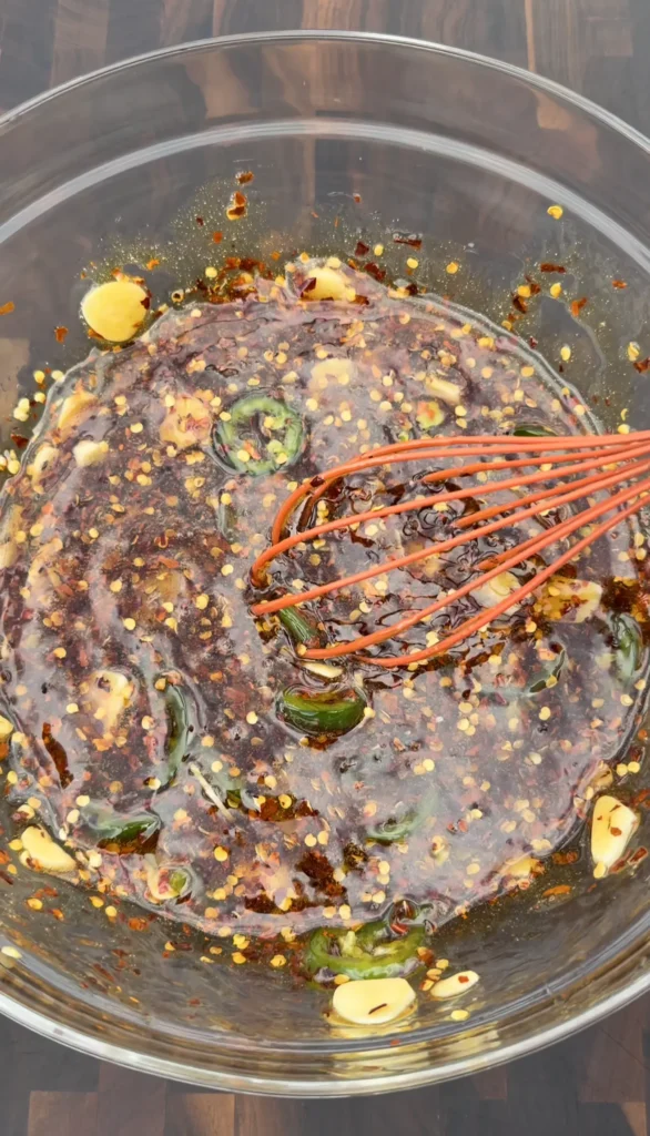 hot honey marinade in a clear bowl