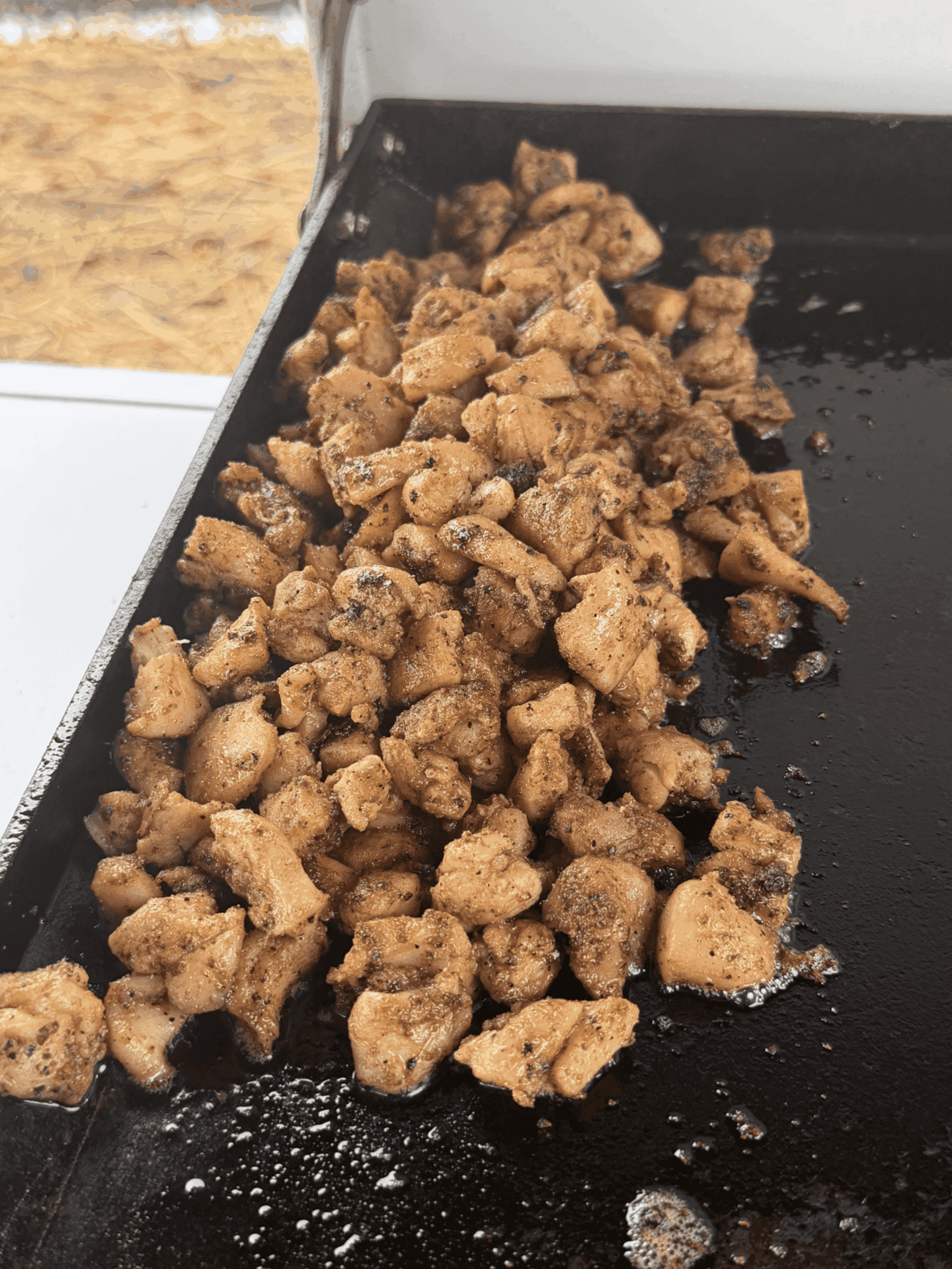 blackened chicken on a flat top