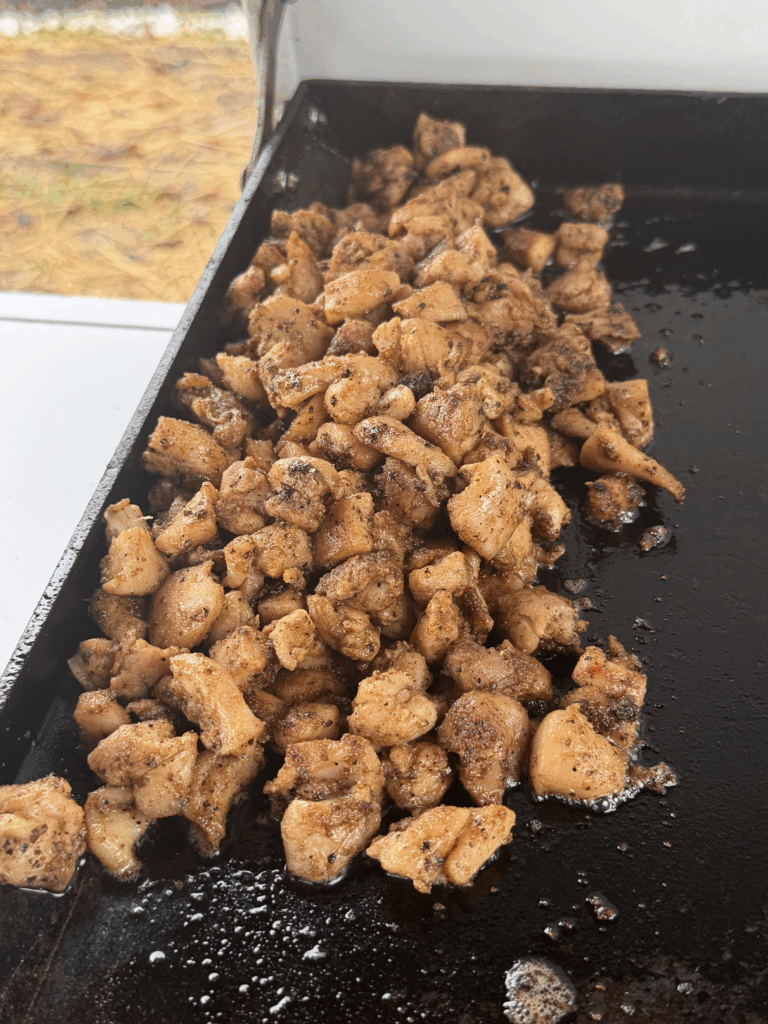 blackened chicken on a flat top