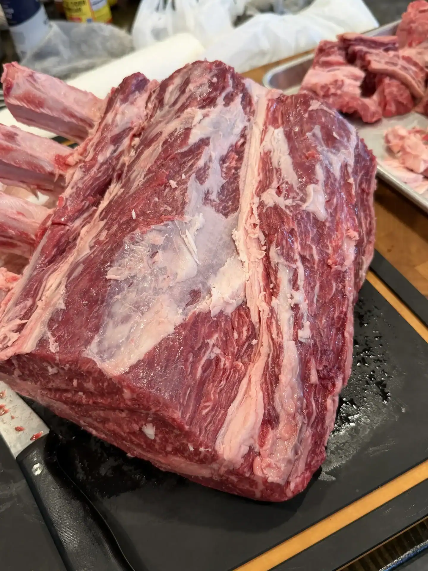 prepped prime rib recipe on a cutting board