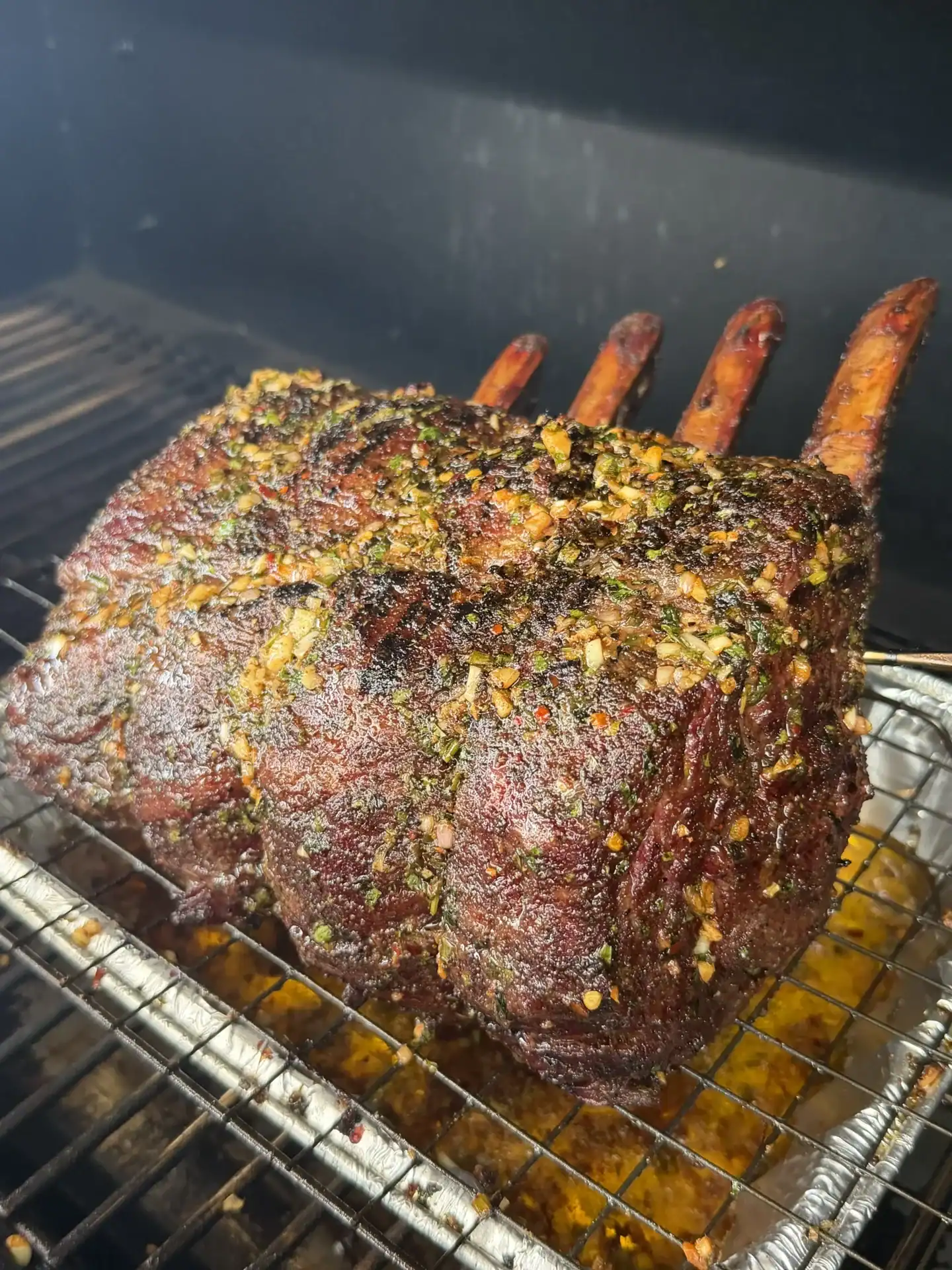 smoked prime rib over the pan of water