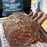smoked prime rib on the resting rack