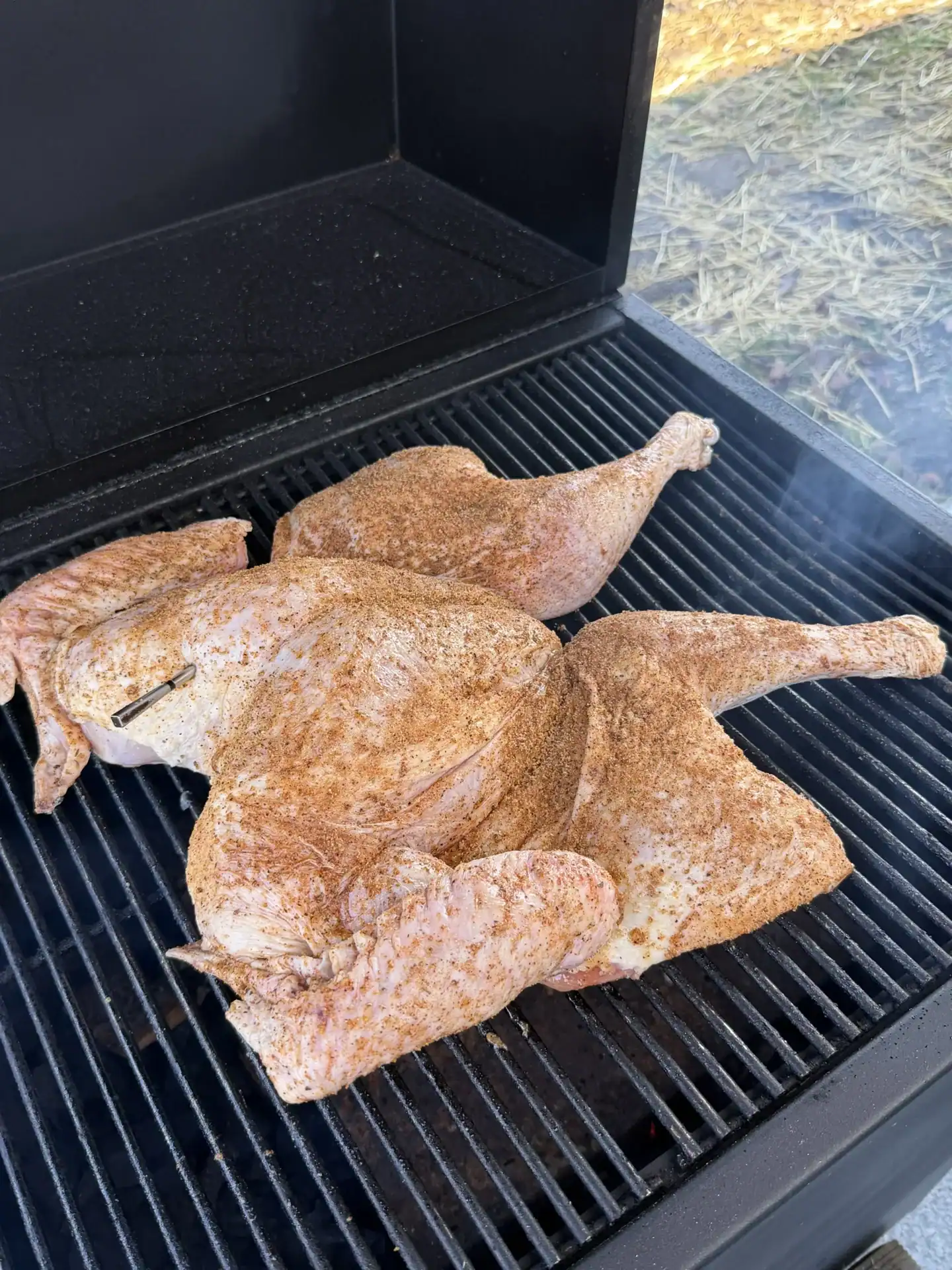 raw smoked turkey on the hasty bake
