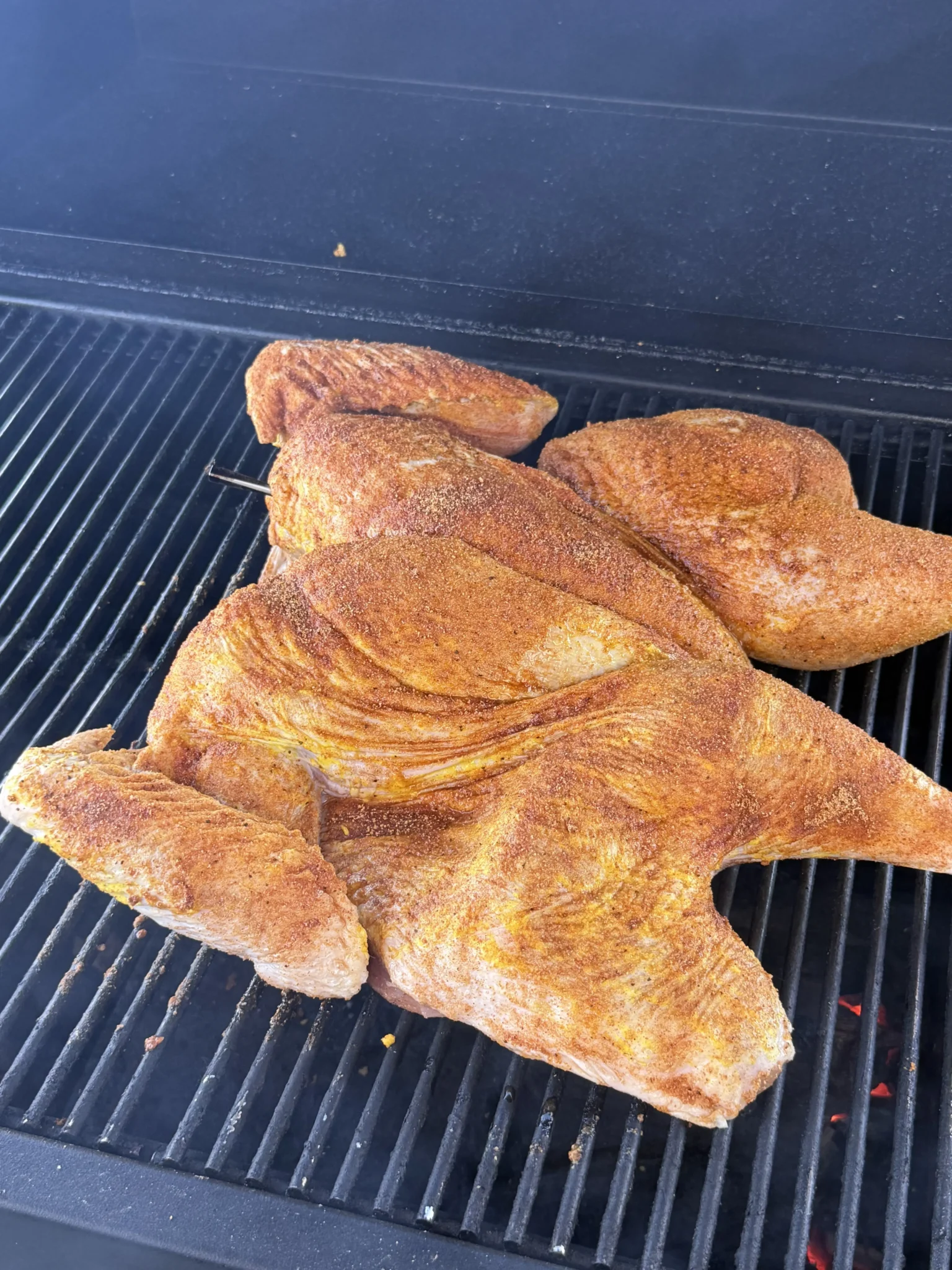 hasty bake legacy grill with a turkey on it
