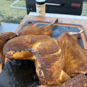 brined smoked turkey on the cutting board