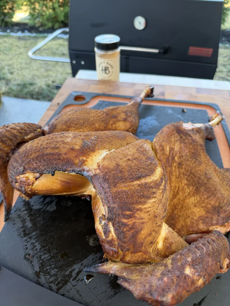 brined smoked turkey on the cutting board