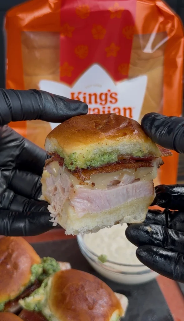 finished smoked turkey pesto sliders