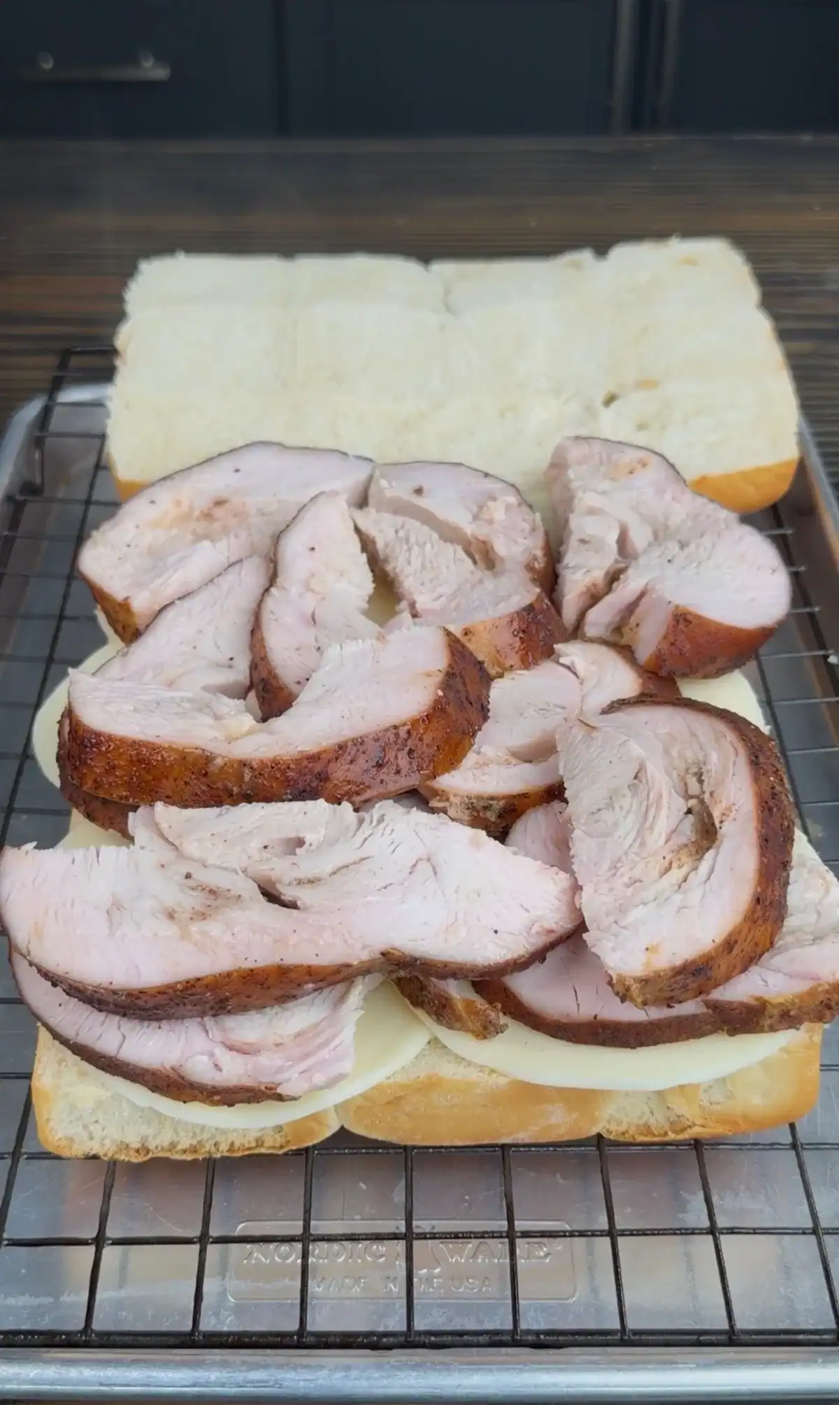 layers of the smoked Turkey sliders