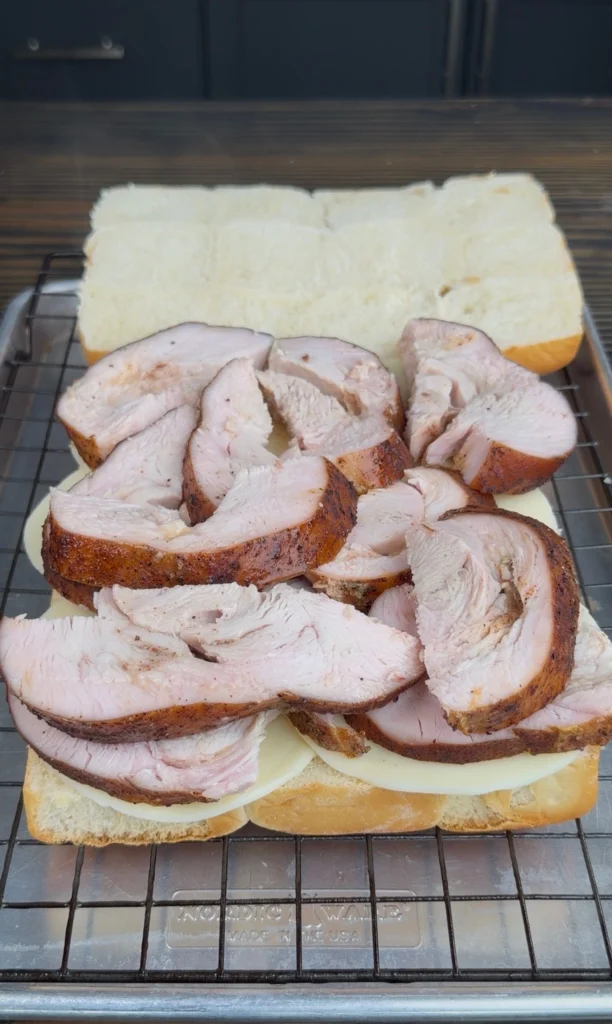layers of the smoked Turkey sliders