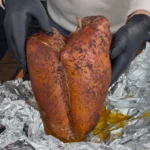 smoked turkey breast about to be wrapped