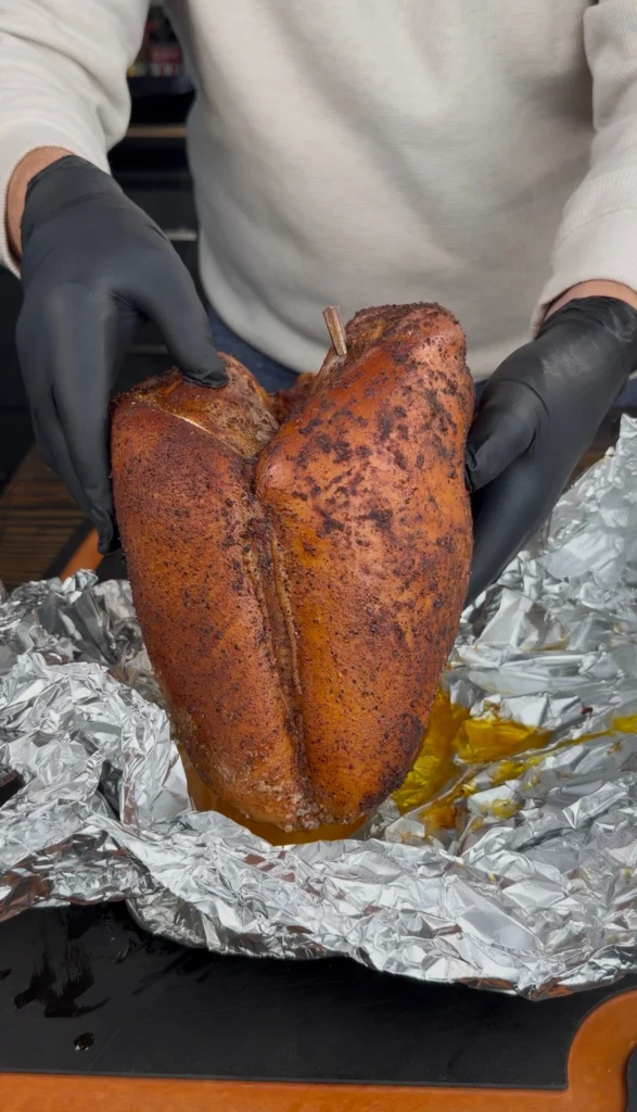 smoked turkey breast about to be wrapped