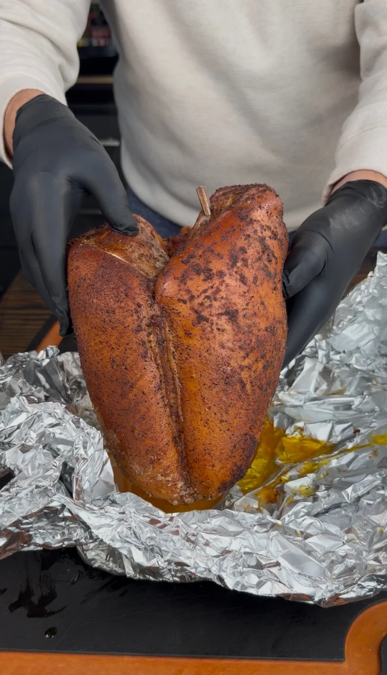 smoked turkey breast about to be wrapped