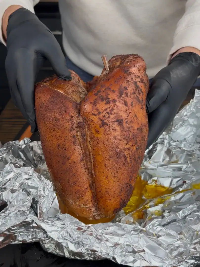 smoked turkey breast about to be wrapped