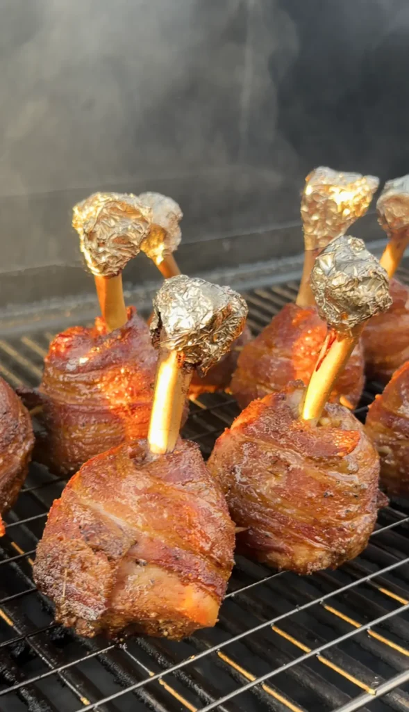 up close angle of the smoked lollipops on the hasty bake 