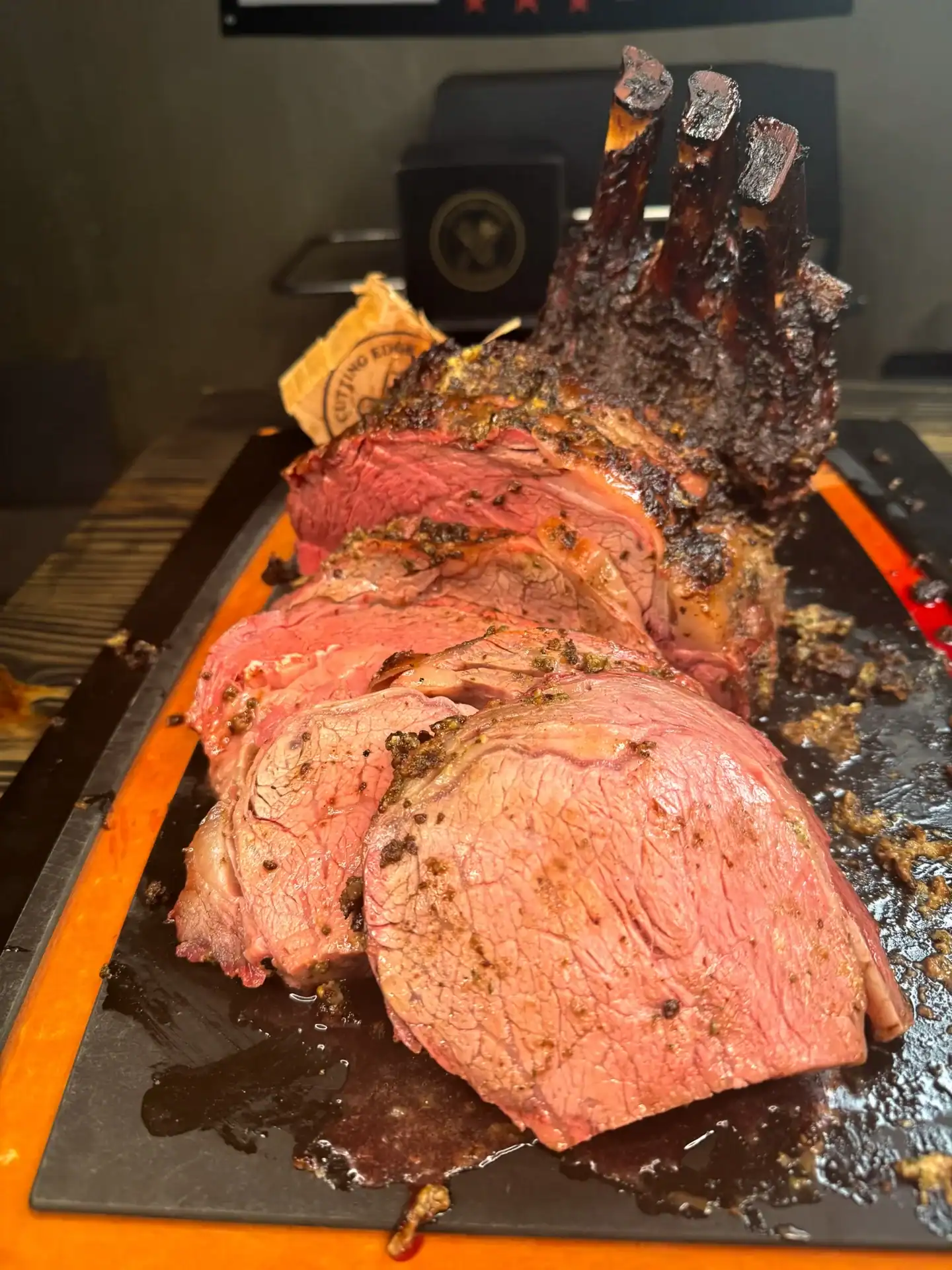 sliced rib prime rib recipe on a cutting board