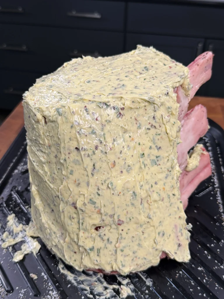 prime rib with a herb butter on the outside