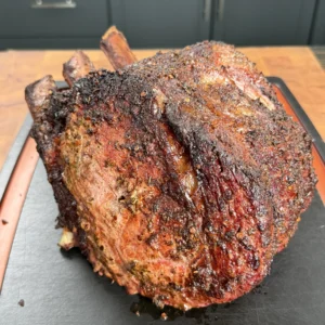 finished uncut prime rib on the smoker