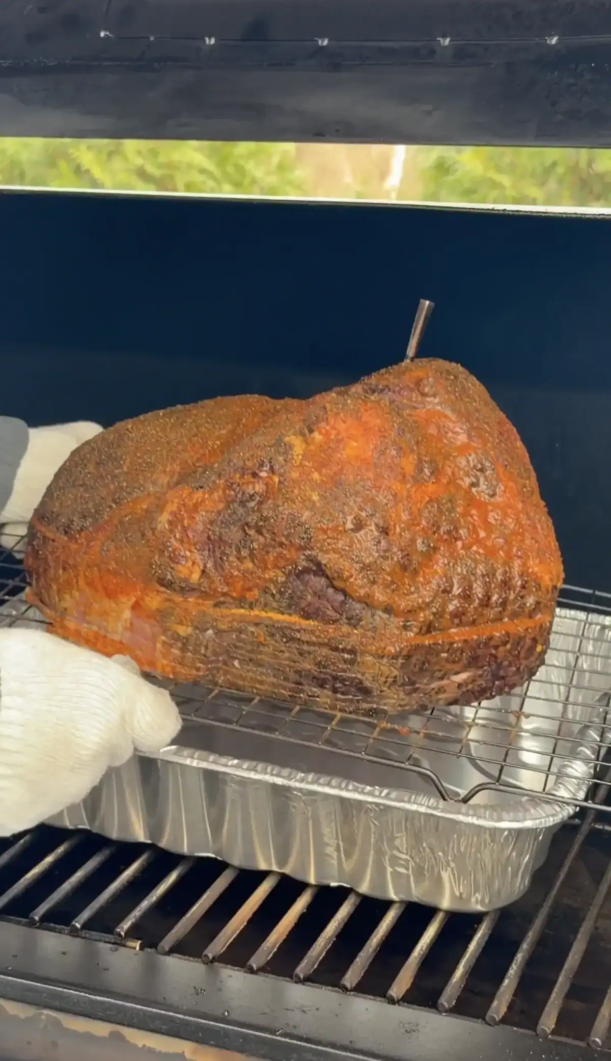 smoked ham on the smoker