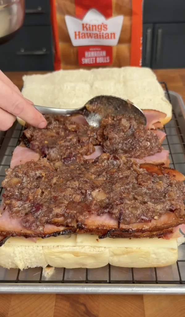 almost finished sliders with bacon jam on them