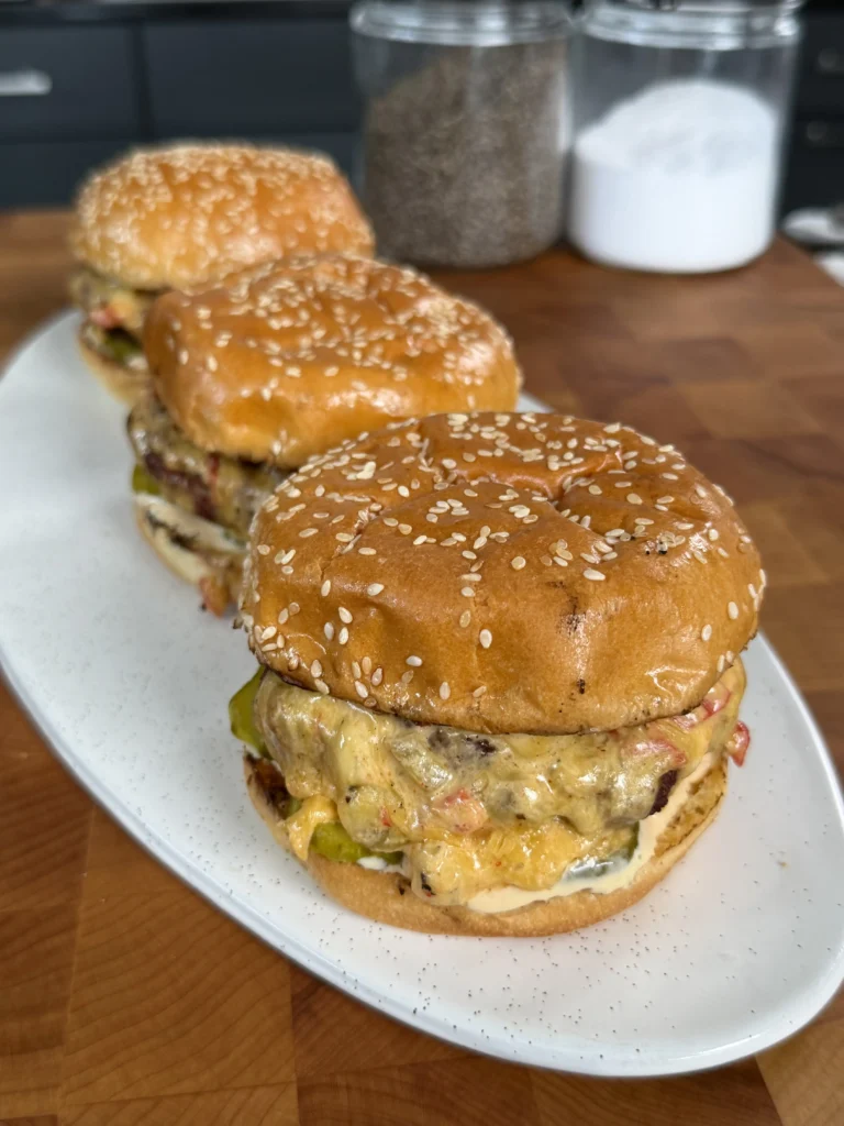 3 smoked pimento cheese burgers