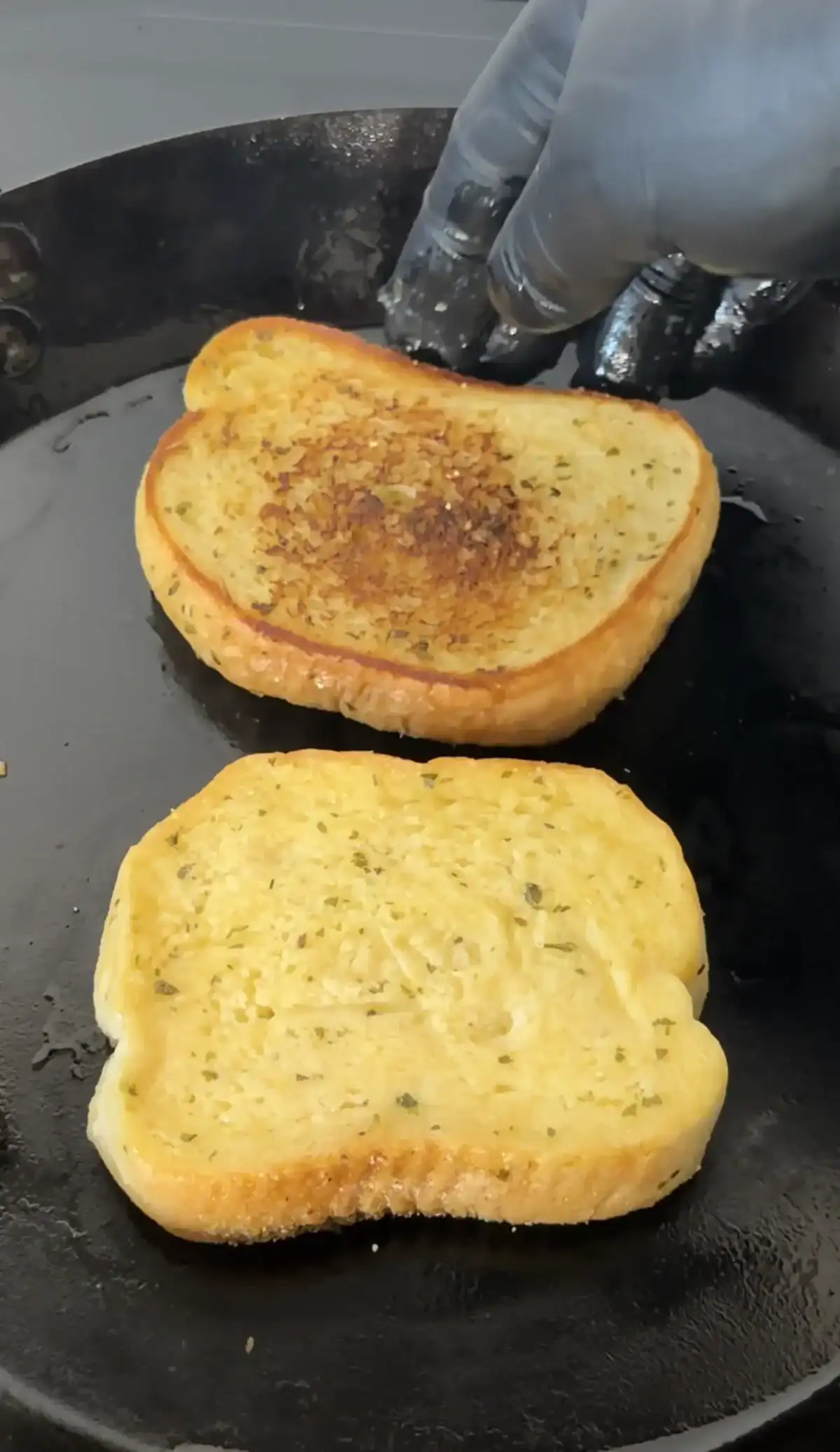 texas toast on a griddle top