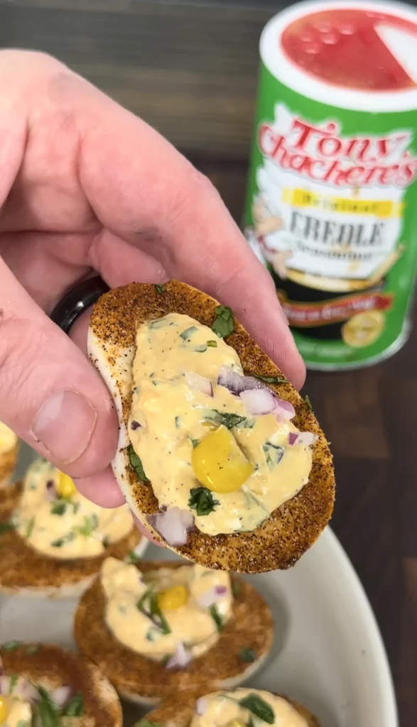 up close on the street corn deviled eggs