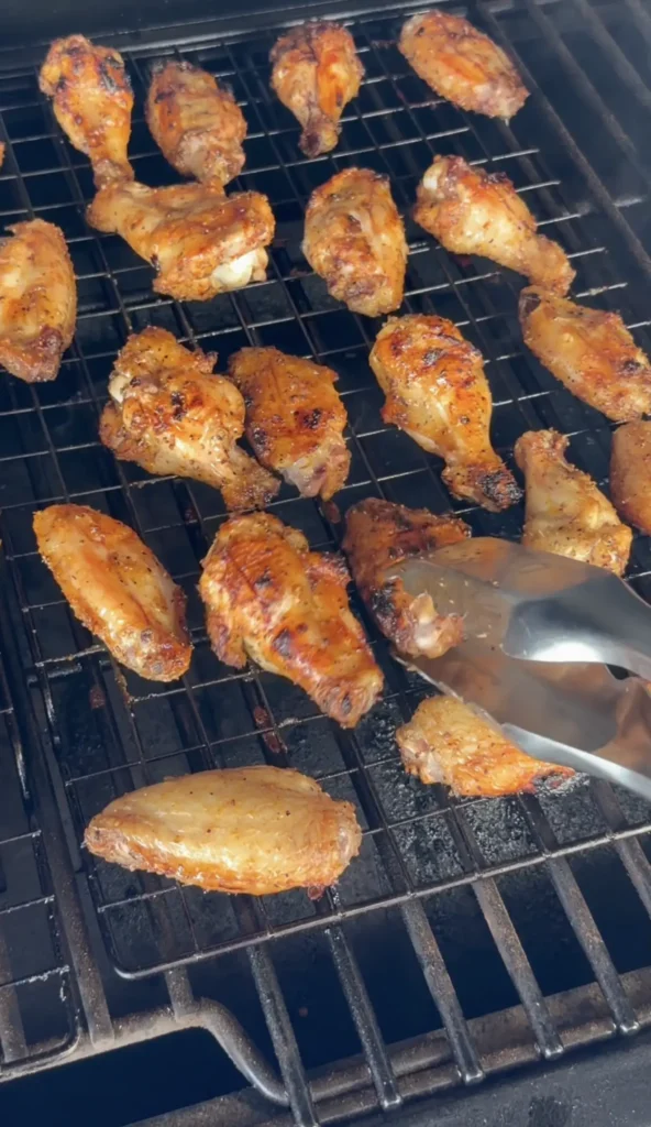 pellet smoked chicken wings on a smoker