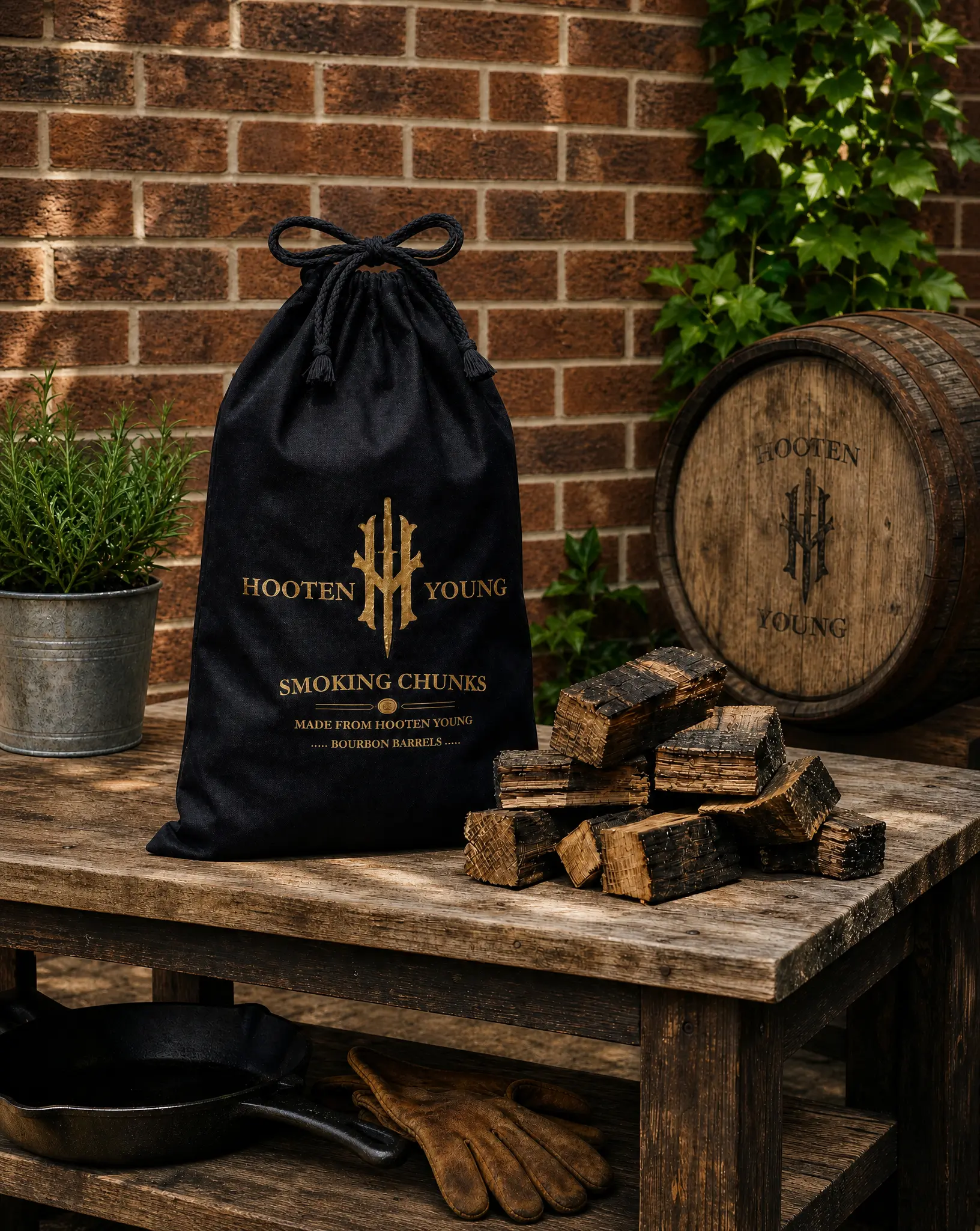 Hooten Young bourbon barrel smoking wood chunks for grilling