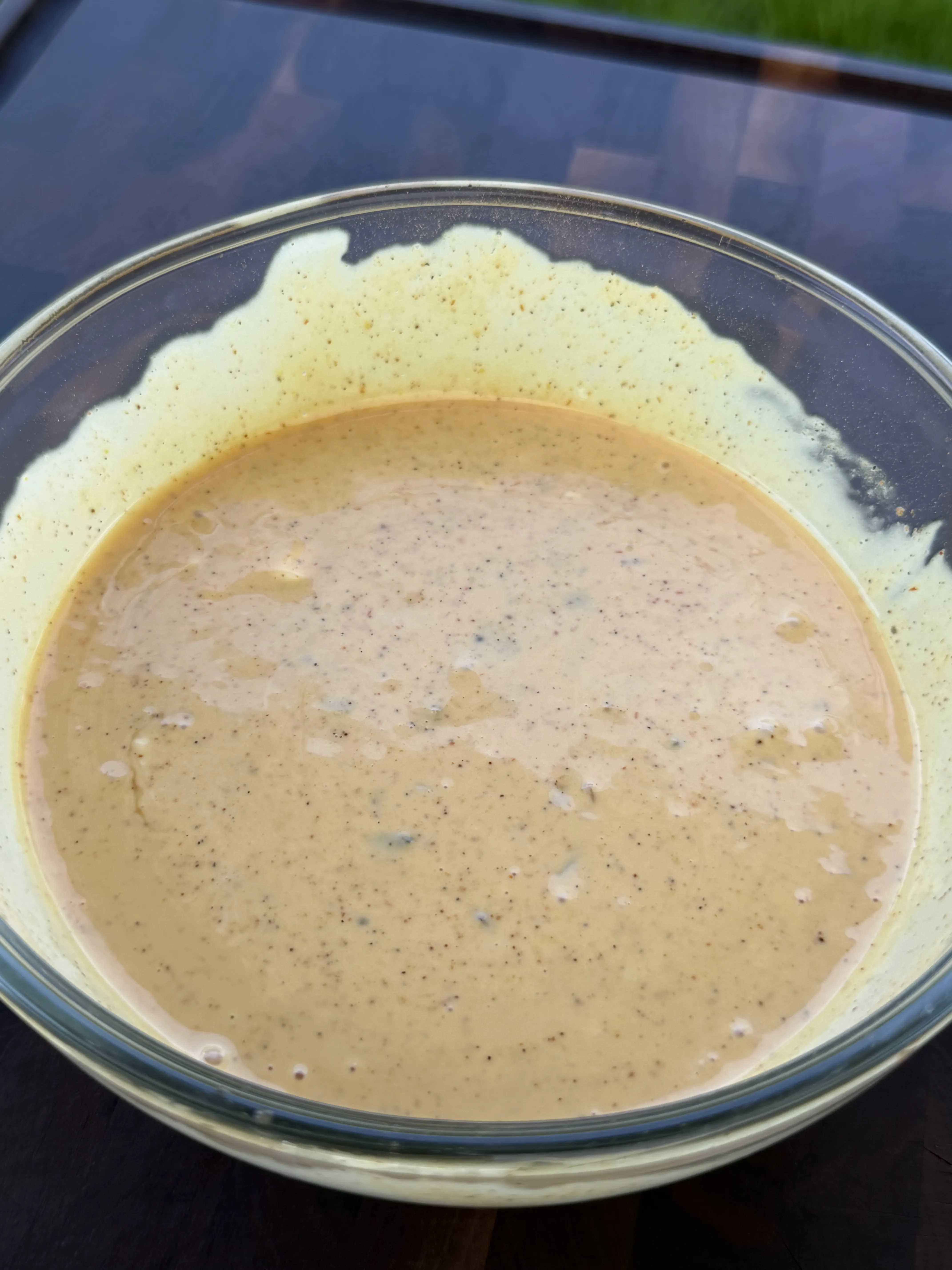 Cajun burger sauce mixed smooth in a glass bowl