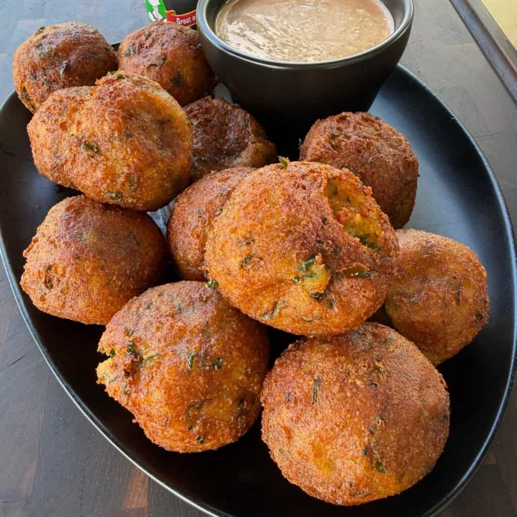 Cajun cheese-stuffed potato croquettes with comeback sauce