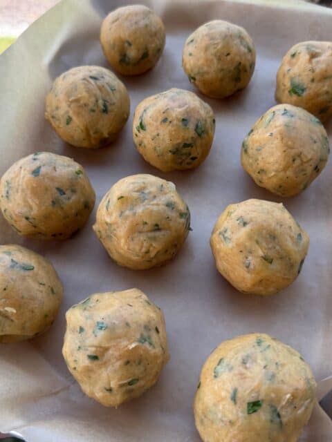 Cajun potato croquettes stuffed with pepper jack cheese and formed into balls.