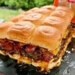 Bacon cheeseburger sliders with cheddar, crispy bacon and smoked cowboy candy